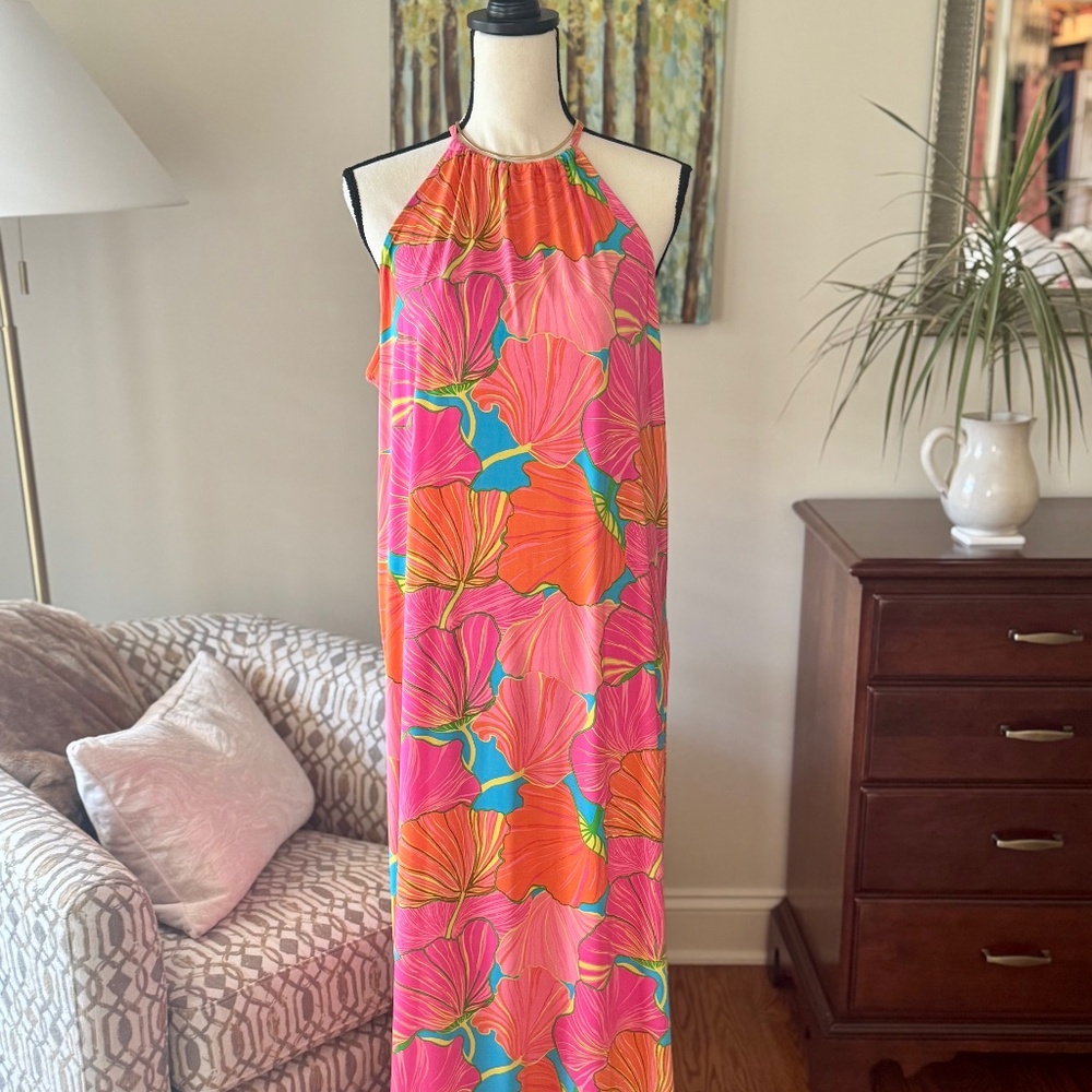 Trina Turk Milan Gingko Halter Floral Maxi Dress Size Large, NWT